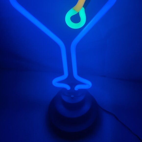 Martini Glass Neon Lamp Blue LP-0530 Sign Sculpture Olive Bar Cocktail 17" Y2K - Picture 12 of 15